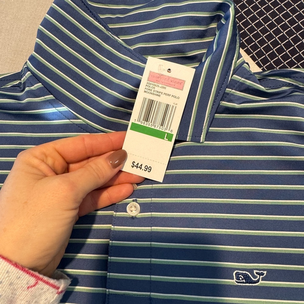 Vineyard Vines Navy and White Striped Polo
